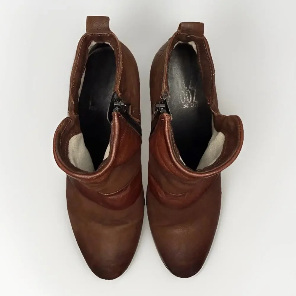 Miz Mooz Burlington Brown Leather Ankle Boots Size 40 US 9 Low Heel Bootie